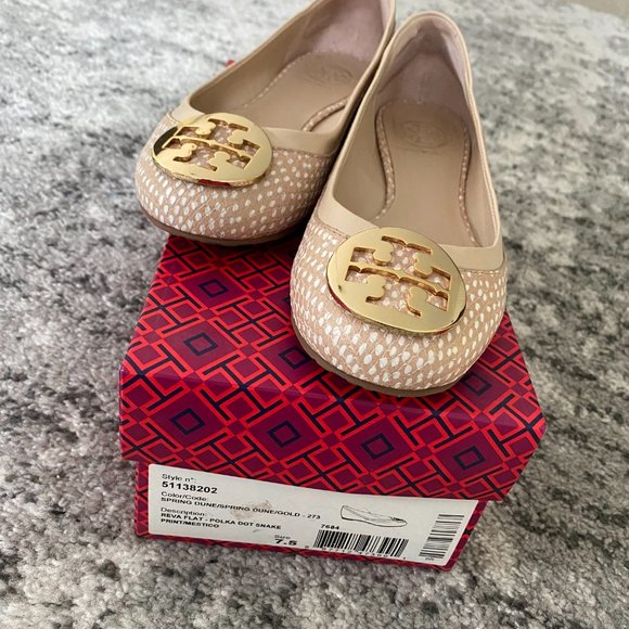 Tory Burch Reva Flat Polka Dot Snake Spring Dune - Picture 8 of 14